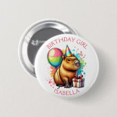  Pink Capybara Themed Birthday Girl Personalized 缶バッジ (正面&裏面)