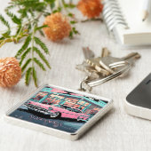 Pink Car 1950s Diner Retro Mid‑Century Custom キーホルダー (側面)