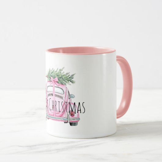 Pink Car Christmas Tree マグカップ (正面右)