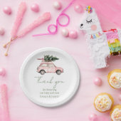 Pink Car Christmas Watercolor Holiday Paper Plates ペーパープレート (パーティー)