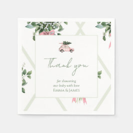 Pink Car & Tree Watercolor Christmas Napkins スタンダードカクテルナプキン