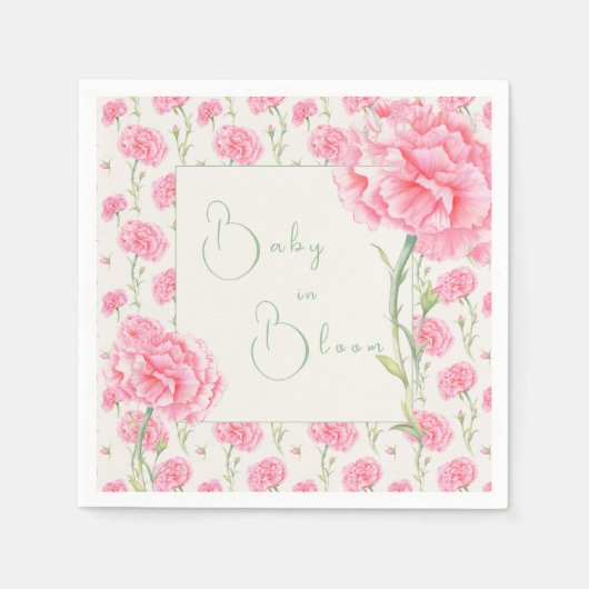 Pink Carnation Baby in Bloom Baby Shower  スタンダードカクテルナプキン (正面)