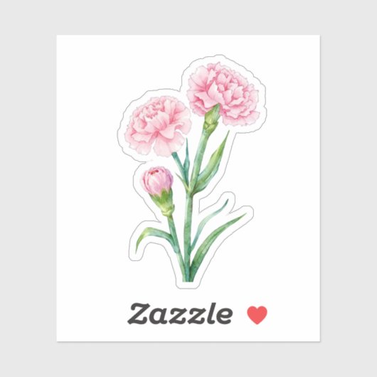 Pink Carnation Botanical Watercolor Custom Name シール (シート)