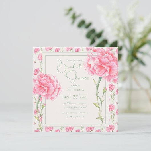Pink Carnation Floral Bridal Shower Invitation (スタンド正面)