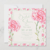 Pink Carnation Floral Bridal Shower Invitation (正面)