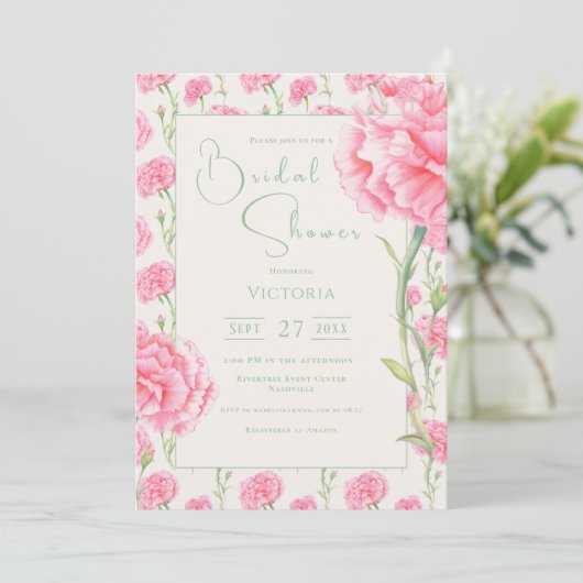 Pink Carnation Floral Bridal Shower Invitation 招待状 (スタンド正面)