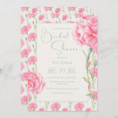 Pink Carnation Floral Bridal Shower Invitation 招待状 (正面/裏面)