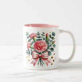Pink Carnation Floral Mug, Flower Coffee Cup ツートーンマグカップ