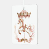 Pink Carousel Personalized Name Christmas Ornament メタルオーナメント (正面左)