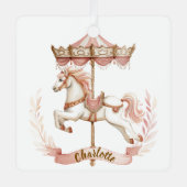 Pink Carousel Personalized Name Christmas Ornament メタルオーナメント (正面)
