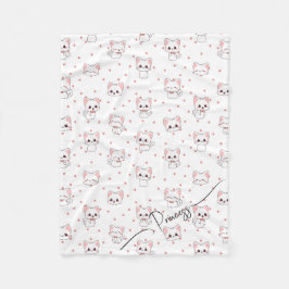 Pink Cartoon Cat Pattern with Stars and Pet Name  フリースブランケット