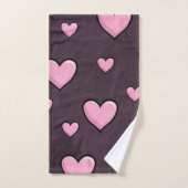 Pink Cartoon Hearts on Dark Grunge Texture バスタオルセット (ハンドタオル)
