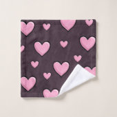 Pink Cartoon Hearts on Dark Grunge Texture バスタオルセット (ウォッシュタオル)