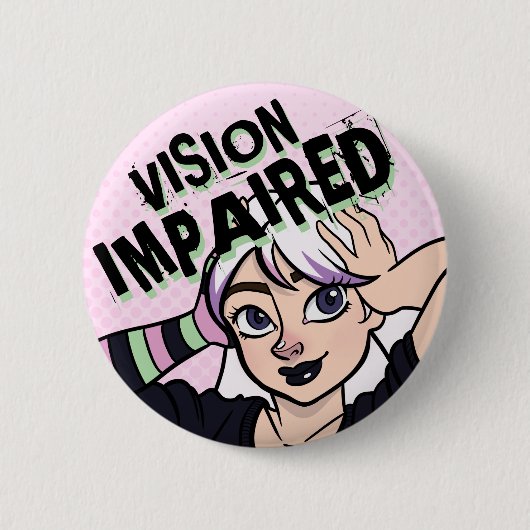 Pink Cartoon Punk Girl Vision Impaired 缶バッジ (正面)