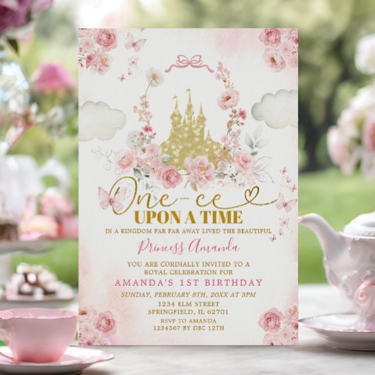 Pink Castle Princess One-ce Upon A Time Birthday 招待状
