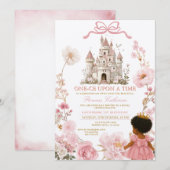 Pink Castle Princess One-ce Upon A Time Birthday I 招待状 (正面/裏面)
