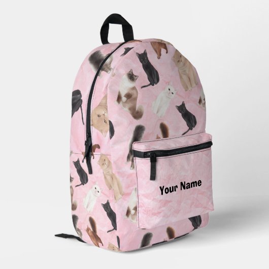Pink Cat Backpack with Realistic Feline Breeds プリントバックパック (裏面左端)