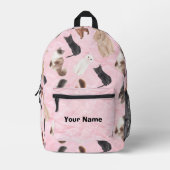 Pink Cat Backpack with Realistic Feline Breeds プリントバックパック (正面)