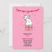 Pink Cat Kids Birthday Party 招待状 (正面)