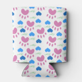 Pink Cat Paw Blue Hearts Meow Pattern 缶クーラー (裏面)
