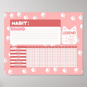Pink Cat Paw Print Clusics Trackerポスター ポスター