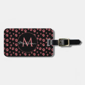 Pink Cat Paws Cute Pattern Monogram ラゲッジタグ (正面横)