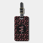 Pink Cat Paws Cute Pattern Monogram ラゲッジタグ (正面縦)