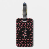 Pink Cat Paws Cute Pattern Monogram ラゲッジタグ (裏面縦)