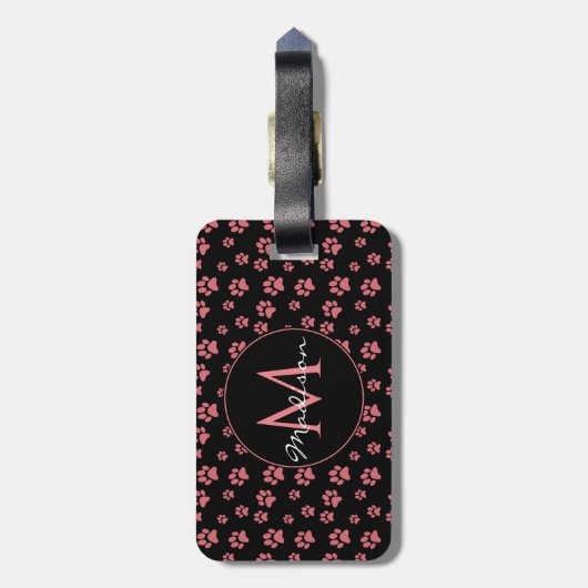 Pink Cat Paws Cute Pattern Monogram ラゲッジタグ (裏面縦)