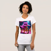 Pink Cat Riding On Golden Bicycle Tシャツ (正面フル)