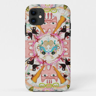 Pink CATS caleidoscope black birds万華鏡のように千変万化するパター iPhone 11 ケース