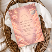 Pink Celestial Bows Clouds Baby Shower 招待状