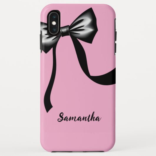 Pink Cell Phone Case with Black Bow and CustomName Case-Mate iPhoneケース (裏面)