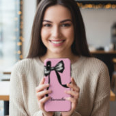 Pink Cell Phone Case with Black Bow and CustomName Case-Mate iPhoneケース