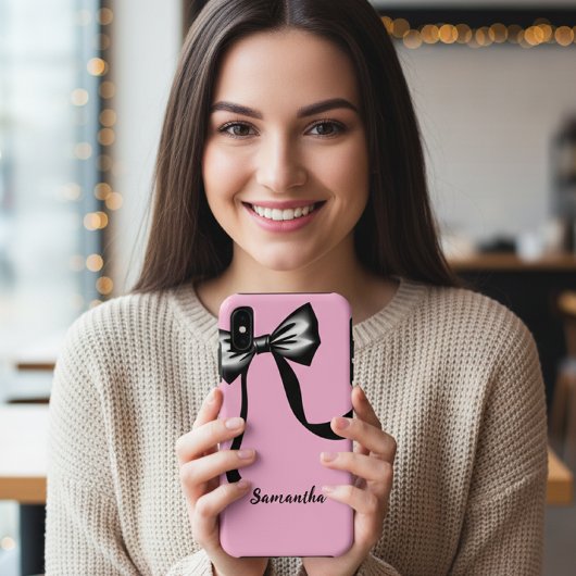 Pink Cell Phone Case with Black Bow and CustomName Case-Mate iPhoneケース