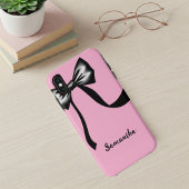 Pink Cell Phone Case with Black Bow and CustomName Case-Mate iPhoneケース