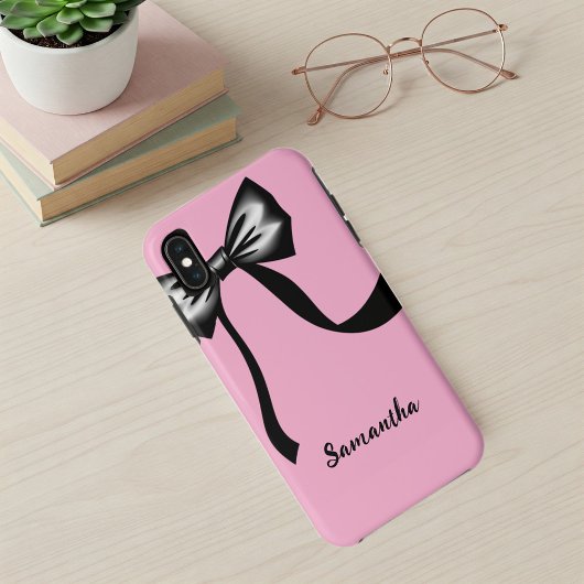 Pink Cell Phone Case with Black Bow and CustomName Case-Mate iPhoneケース