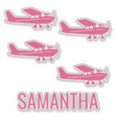Pink Cessna Airplane Girly Chic Fun Custom シール (正面)