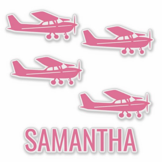 Pink Cessna Airplane Girly Chic Fun Custom シール (正面)