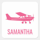 Pink Cessna Airplane Girly Chic Fun Custom スクエアシール (正面)