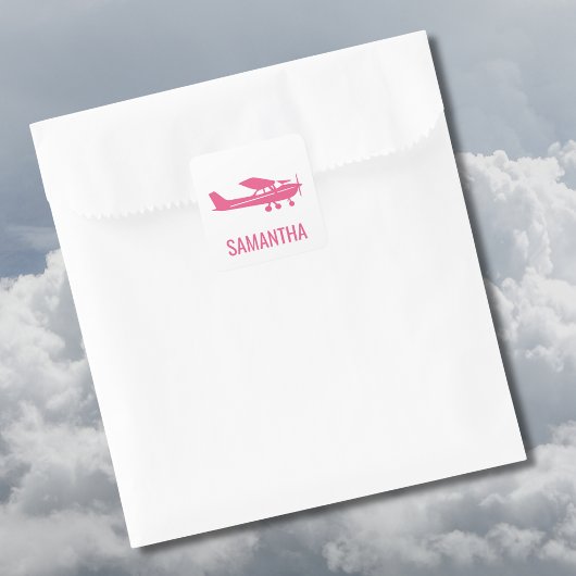 Pink Cessna Airplane Girly Chic Fun Custom スクエアシール