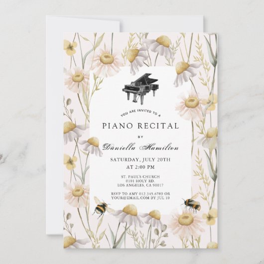 Pink Chamomiles & Bees Piano Recital 招待状 (正面)