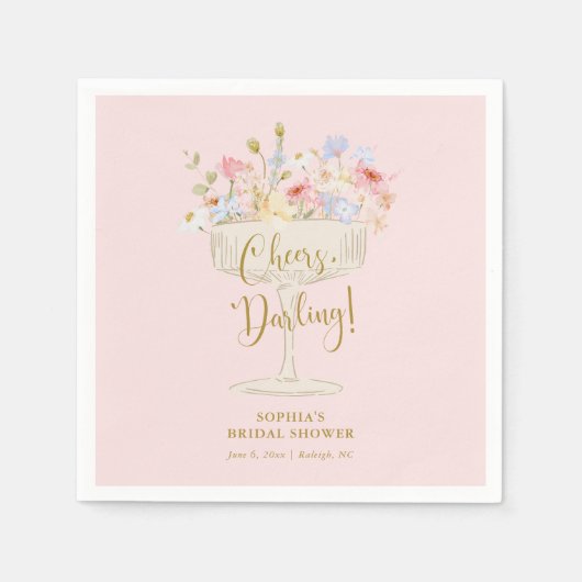 Pink Champagne Bridal Shower スタンダードカクテルナプキン (正面)