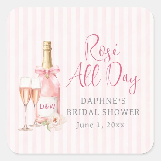 Pink Champagne Bridal Shower Sticker スクエアシール (正面)
