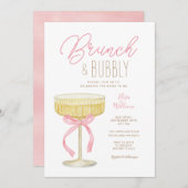 Pink Champagne Brunch & Bubbly Bridal Shower 招待状 (正面/裏面)