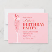 Pink champagne cocktail birthday 招待状 (正面)