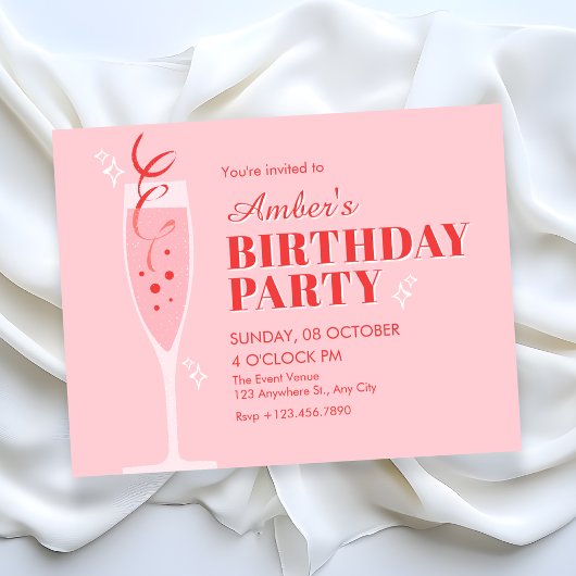 Pink champagne cocktail birthday 招待状
