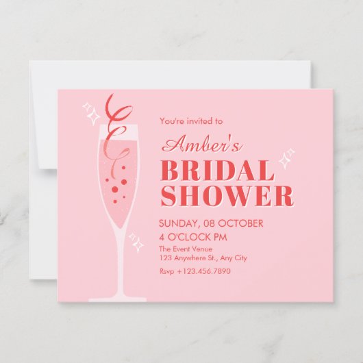 Pink champagne cocktail bridal shower 招待状 (正面)