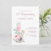 Pink Champagne Floral 50th Wedding Anniversary 招待状 (スタンド正面)