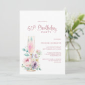 Pink Champagne Floral 60th Birthday Party 招待状 (スタンド正面)